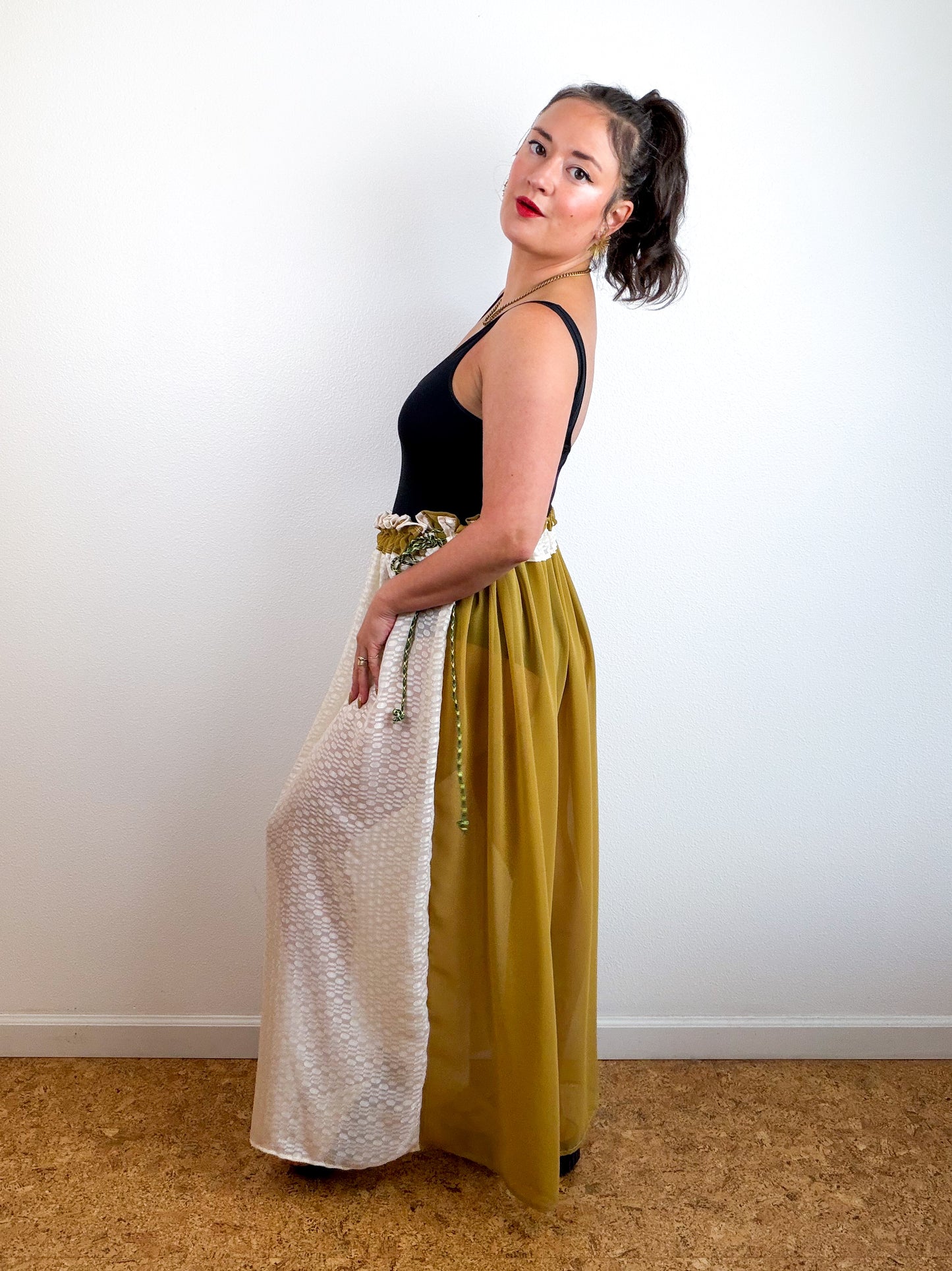 THE SKIRT Bronze Ivory Dots Reversible Chiffon