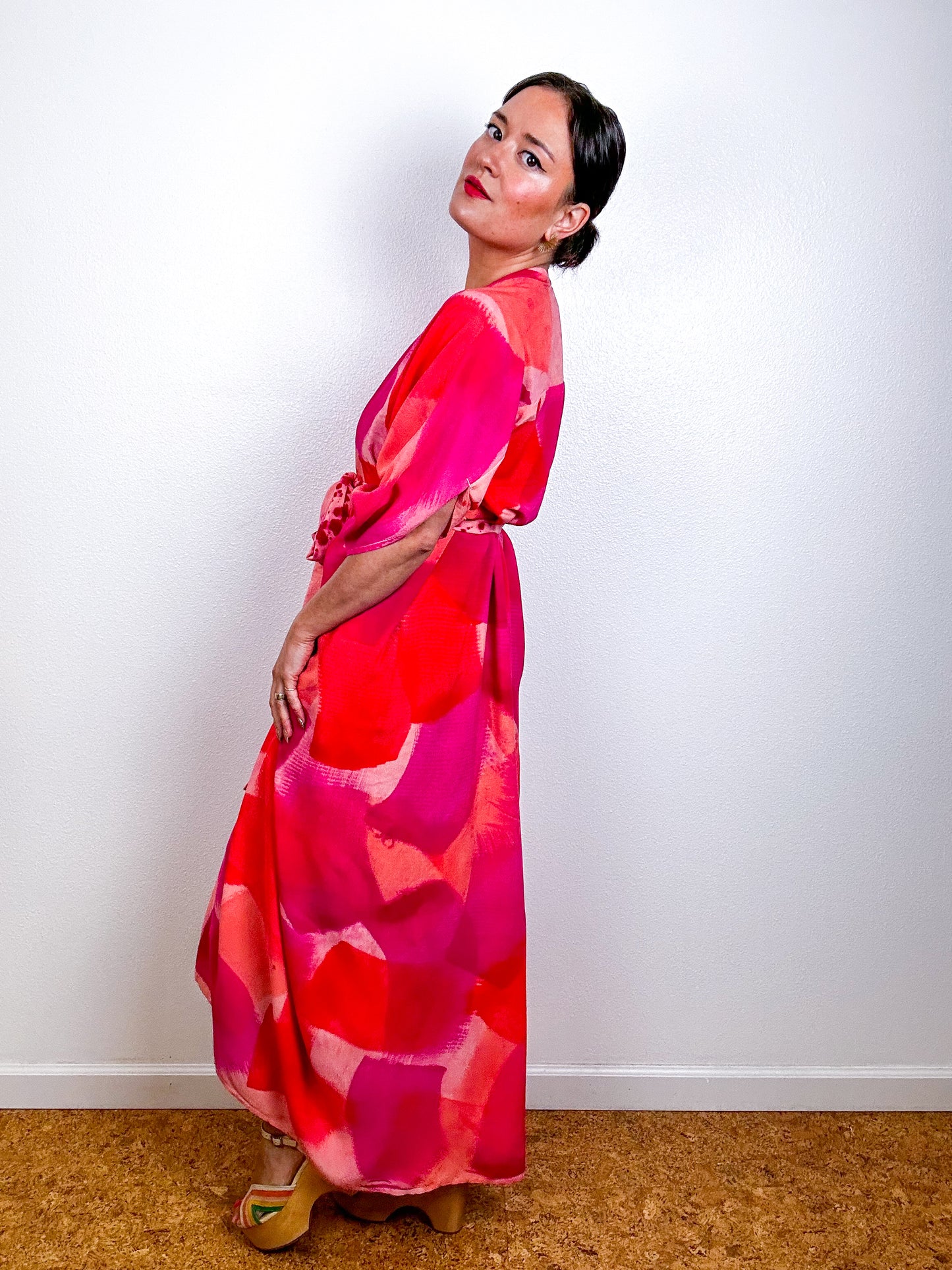 Hand-Dyed High Low Kimono OOAK Peach 1