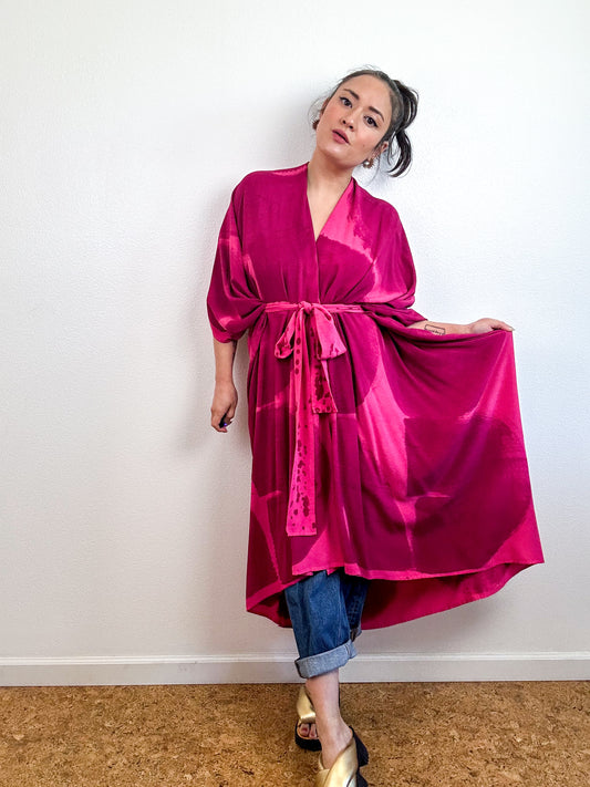 Hand-Dyed High Low Kimono Fuchsia Berry Arc