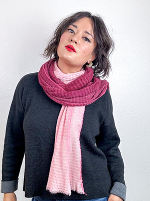 Hand-Dyed Two Tone Knit Scarf Maroon Blush