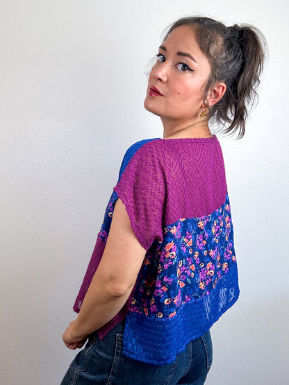 Scrappy Crop Blue Magenta Floral