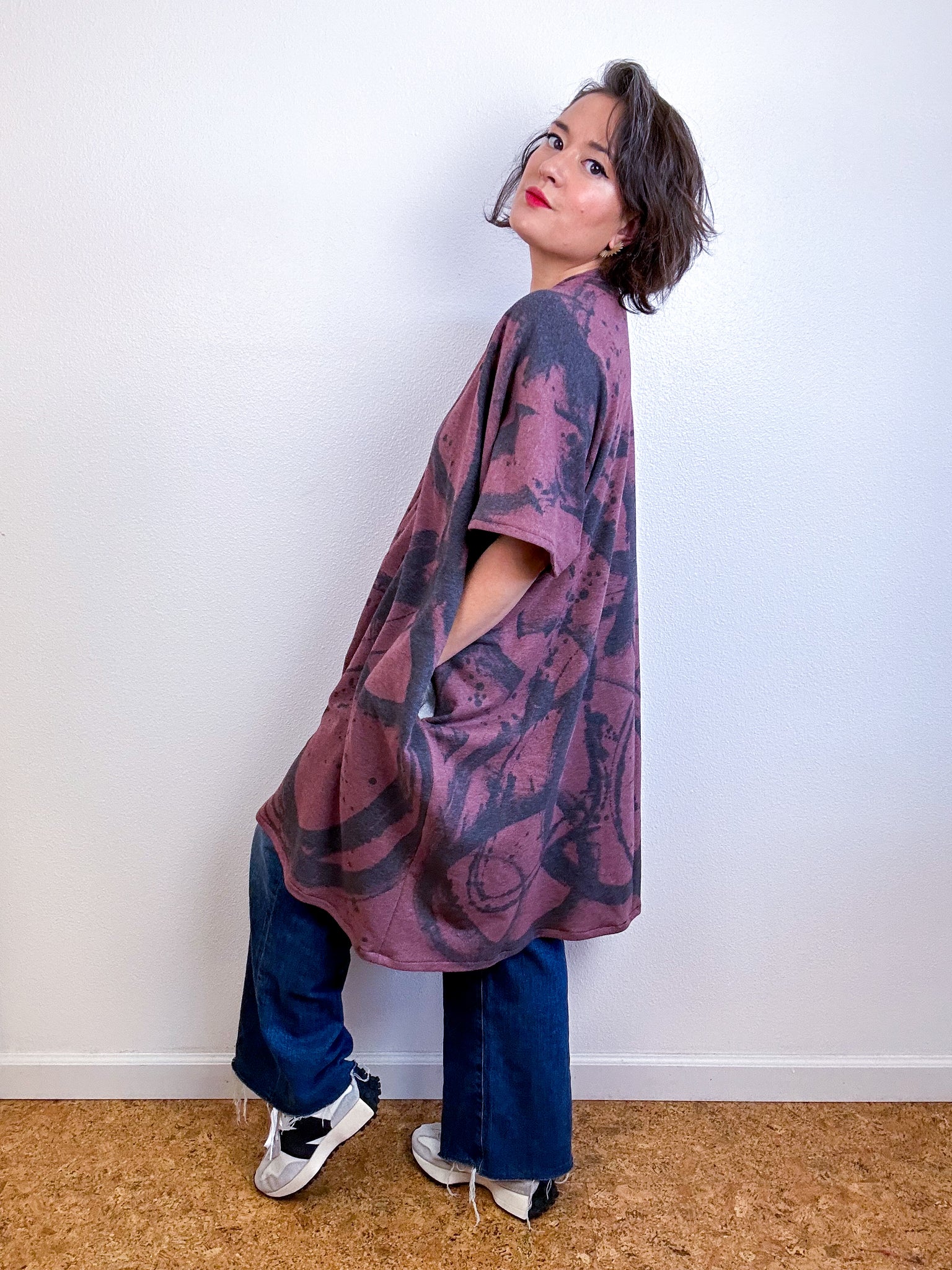 Oversized Hand-Dyed Sweatshirt Smock Dress Maroon Sumi