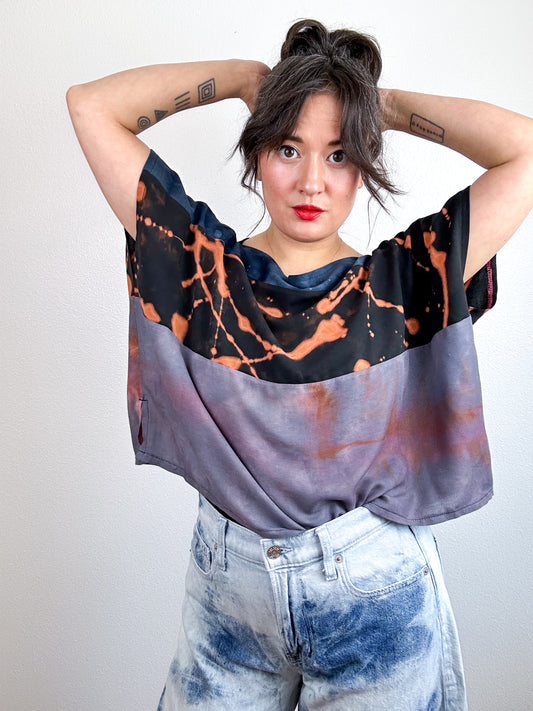 Hand-Dyed Bamboo Scrappy Crop Black Rust Lavender Mix