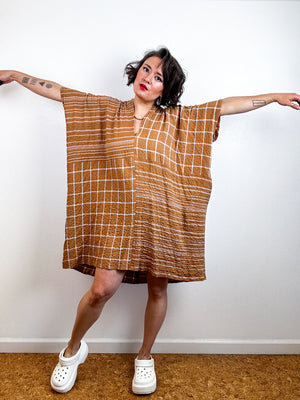 Oversized Windowpane Seersucker Smock Dress Ginger