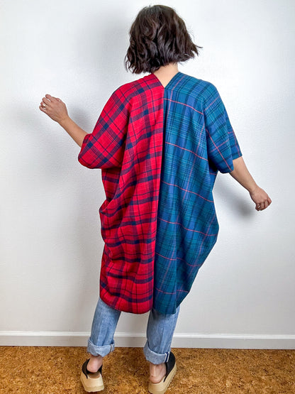 Oversized Plaid Smock Dress Red Navy