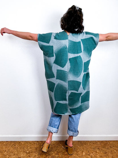 Hand-Dyed Mini Sweatshirt Smock Dress Green Brushtrokes