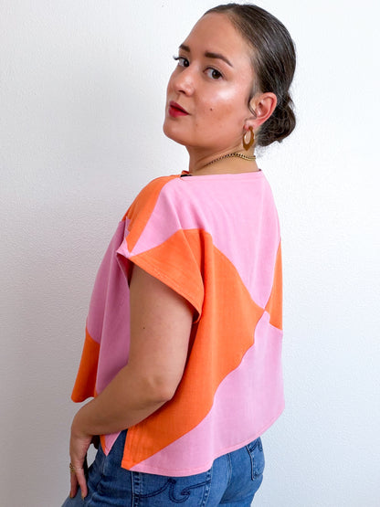 Linen Blend Flip Crop Pink Orange