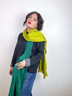 Hand-Dyed Two Tone Knit Scarf Forest Chartreuse