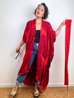 Hand-Dyed High Low Kimono Red Maroon Arc