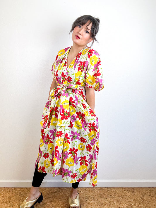 Print Duster Kimono Ivory Lily Cotton Lawn