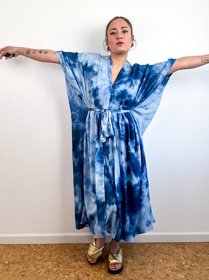 Hand-Dyed Bamboo Tie Caftan Blue Storm