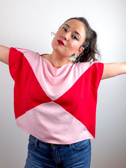 Linen Blend Flip Crop Pink Red