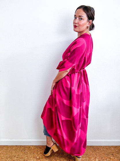Hand-Dyed High Low Kimono Fuchsia Maroon Brush