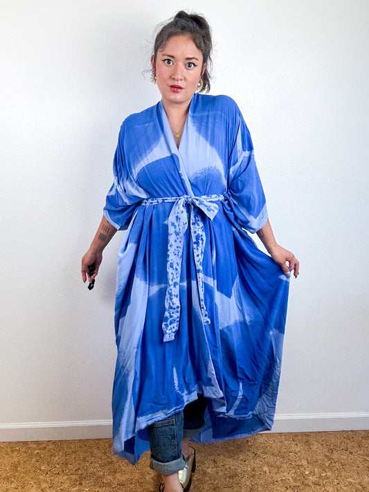 Hand-Dyed High Low Kimono Cornflower Blue Arc