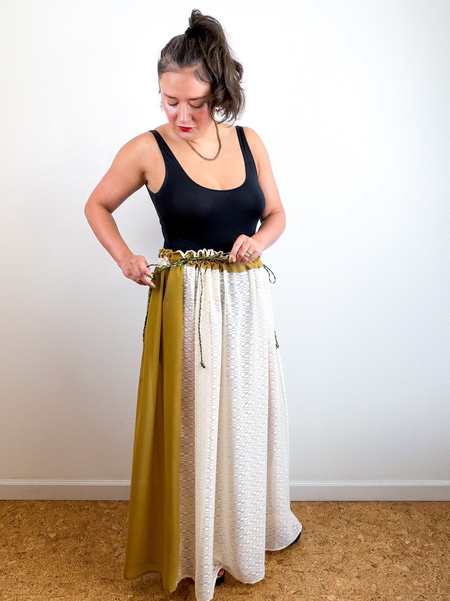 THE SKIRT Bronze Ivory Dots Reversible Chiffon