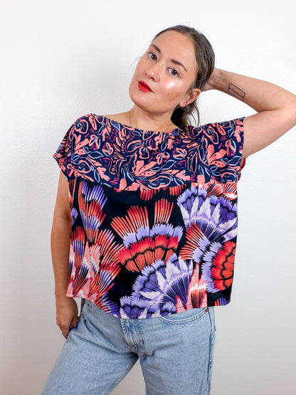 Scrappy Crop Coral Purple Black Mix