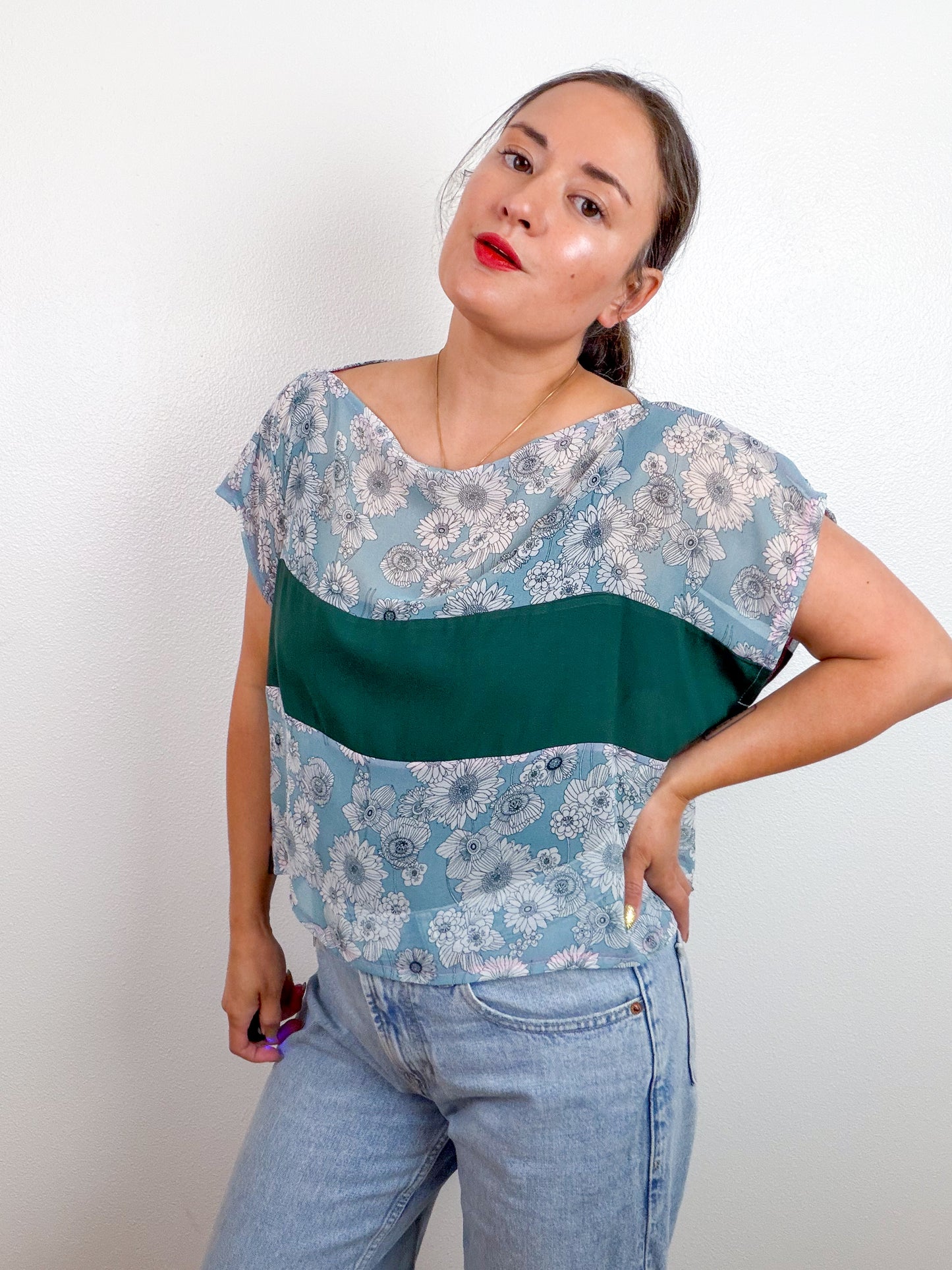 Scrappy Crop Blue Floral Green