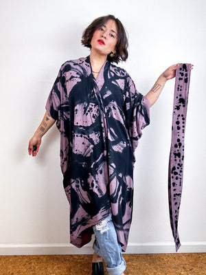 Hand-Dyed High Low Kimono Mauve Black Sumi