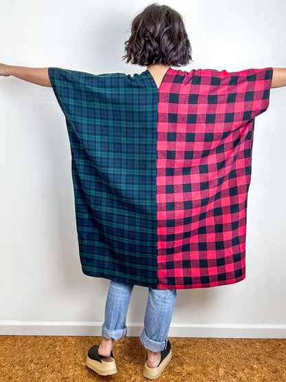 Oversized Plaid Smock Dress Red Check Navy Green