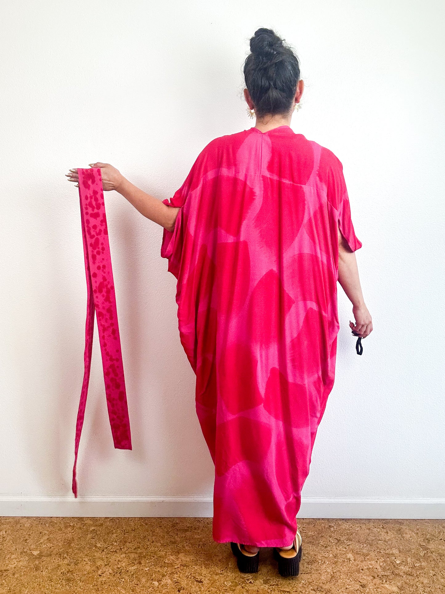 Hand-Dyed High Low Kimono Fuchsia Scarlet Brush