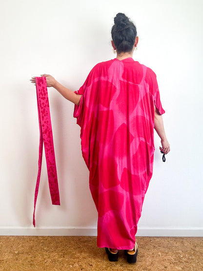 Hand-Dyed High Low Kimono Fuchsia Scarlet Brush