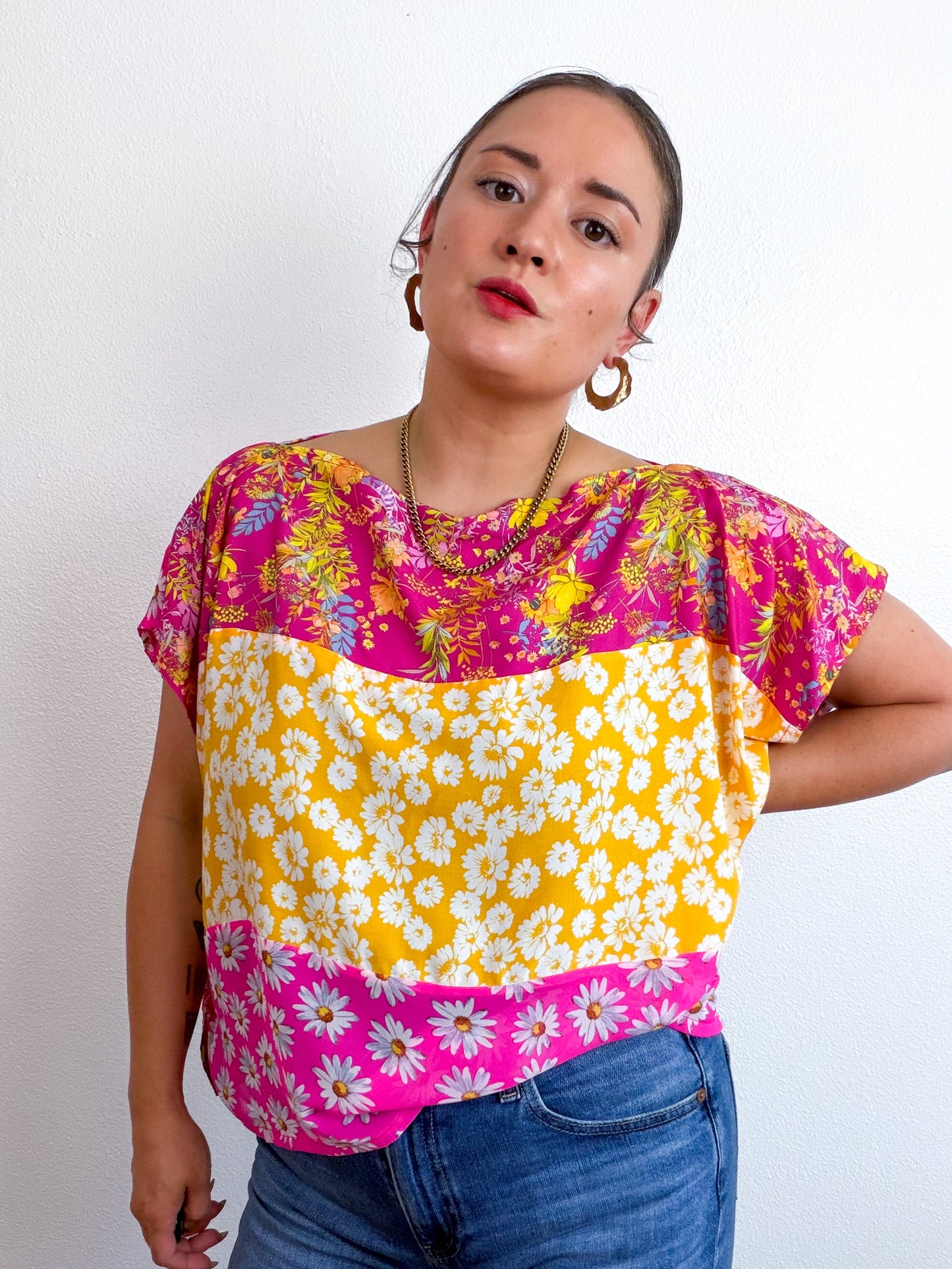 Scrappy Crop Pink Yellow Floral
