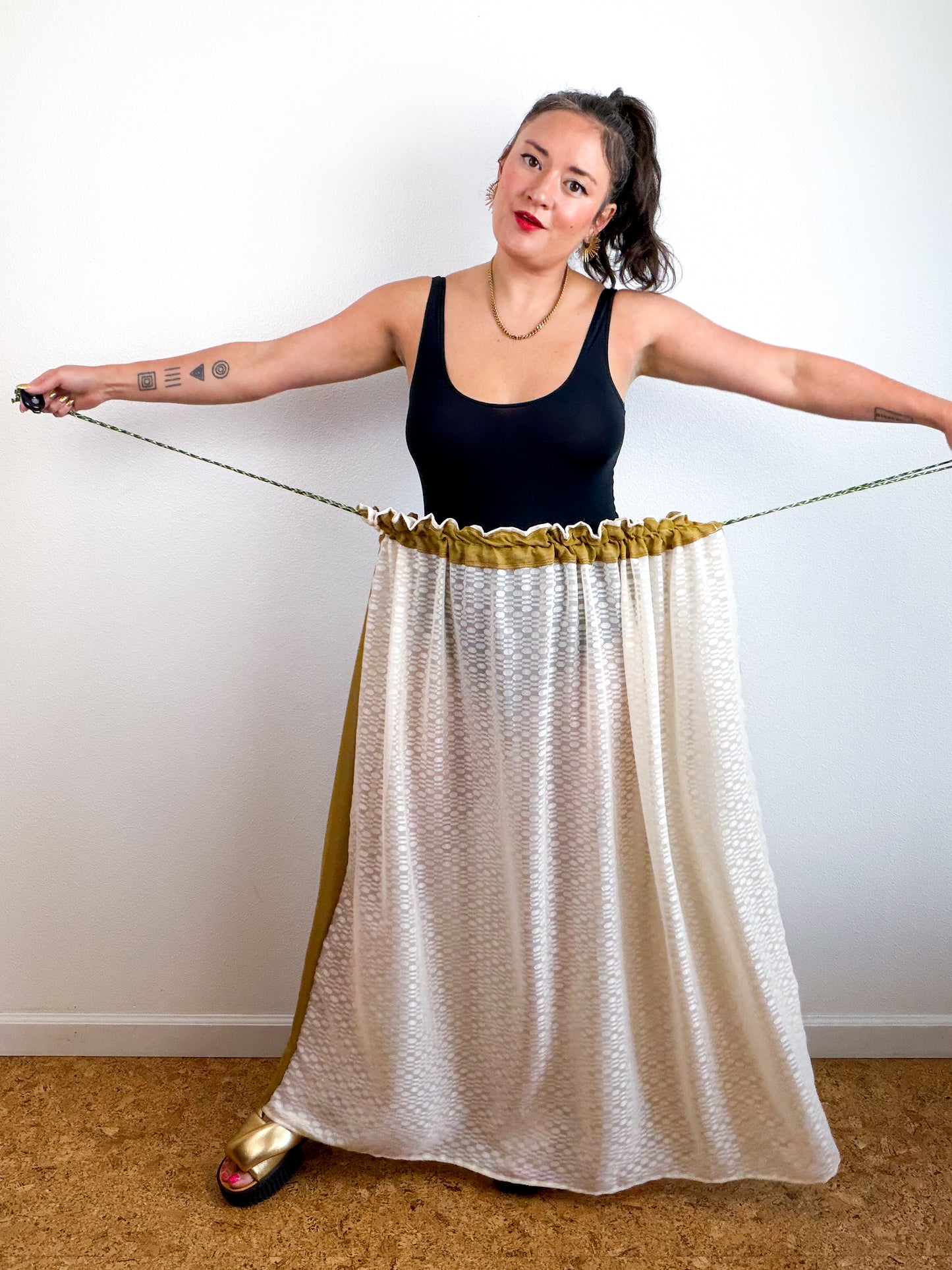 THE SKIRT Bronze Ivory Dots Reversible Chiffon