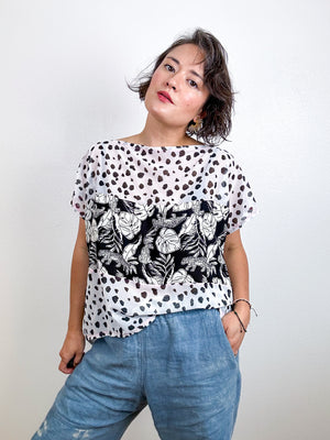 Scrappy Crop Black White Leopard