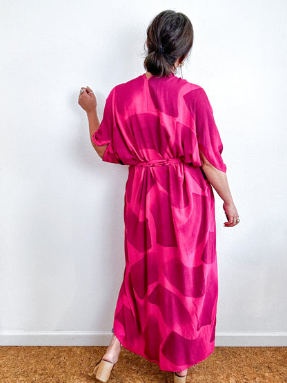 Hand-Dyed High Low Kimono Fuchsia Maroon Brush