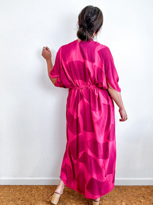 Hand-Dyed High Low Kimono Fuchsia Maroon Brush
