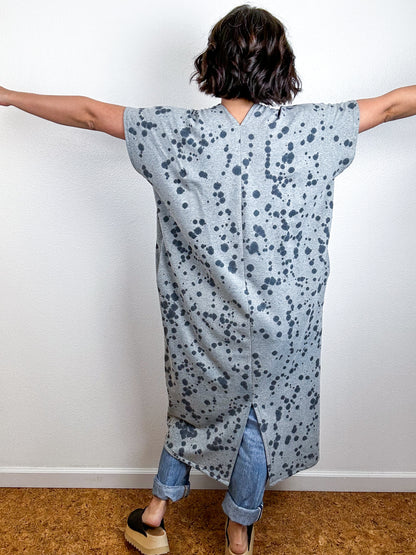 Hand-Dyed Midi Sweatshirt Smock Dress Grey Speckle