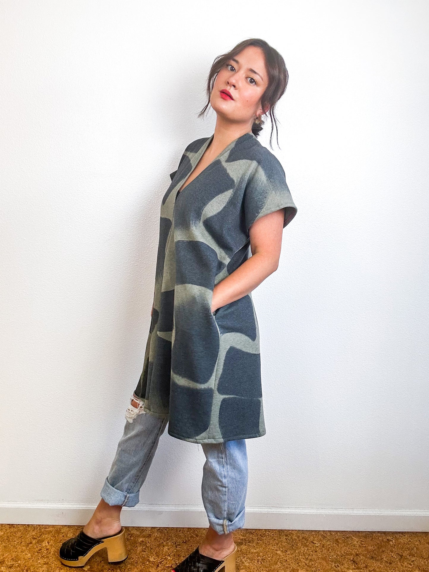Hand-Dyed Mini Sweatshirt Smock Dress Sage Brushtroke