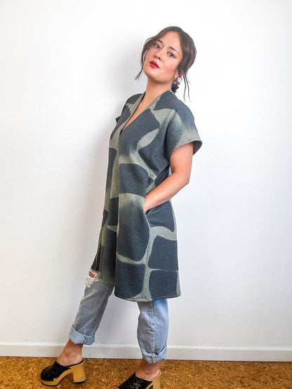 Hand-Dyed Mini Sweatshirt Smock Dress Sage Brushtroke
