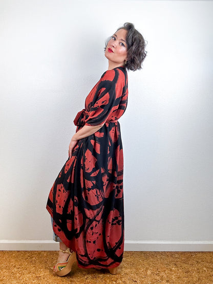 Hand-Dyed High Low Kimono Rust Black Sumi