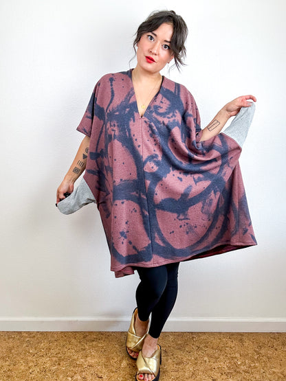Hand-Dyed Cotton Sweatshirt Caftan Dress Rose Sumi