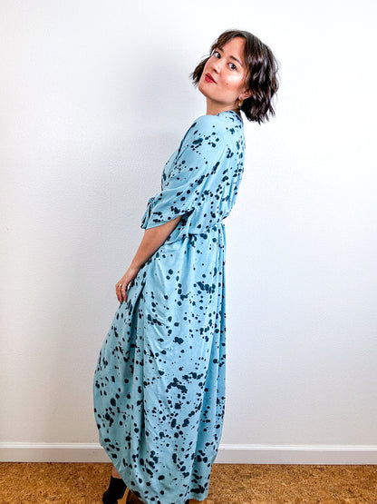 Hand-Dyed High Low Kimono Aqua Teal Speckle