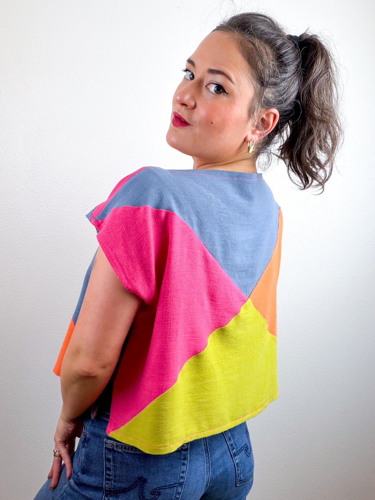 Linen Blend Flip Crop Fuchsia Blue Chartreuse Orange