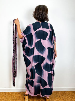 Hand-Dyed High Low Kimono Mauve Black Brush