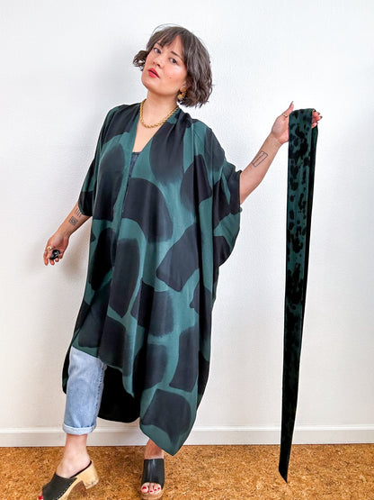 Hand-Dyed High Low Kimono Forest Black Brush