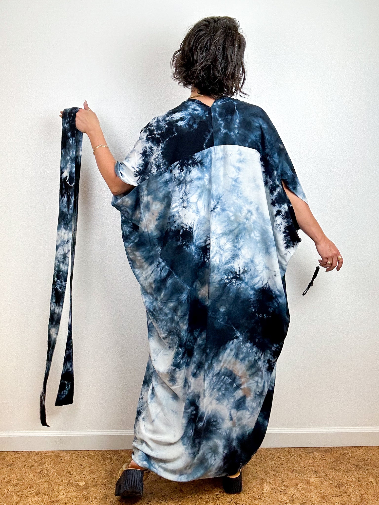 Hand-Dyed High Low Kimono Black Tie