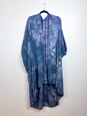 Hand-Dyed High Low Kimono Wisteria Grey Watercolor