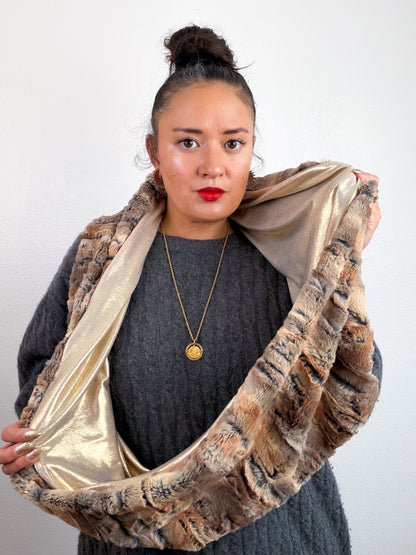 Faux Fur Circle Scarf Amber Metallic Gold