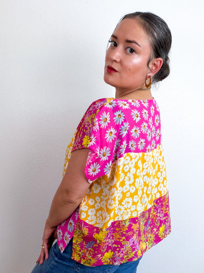 Scrappy Crop Pink Yellow Floral