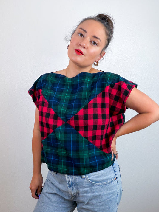 Plaid Flannel Flip Crop Red Green