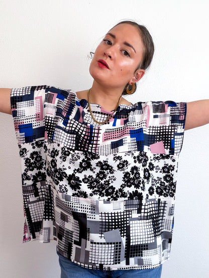 Scrappy Crop Geo Floral Print Challis