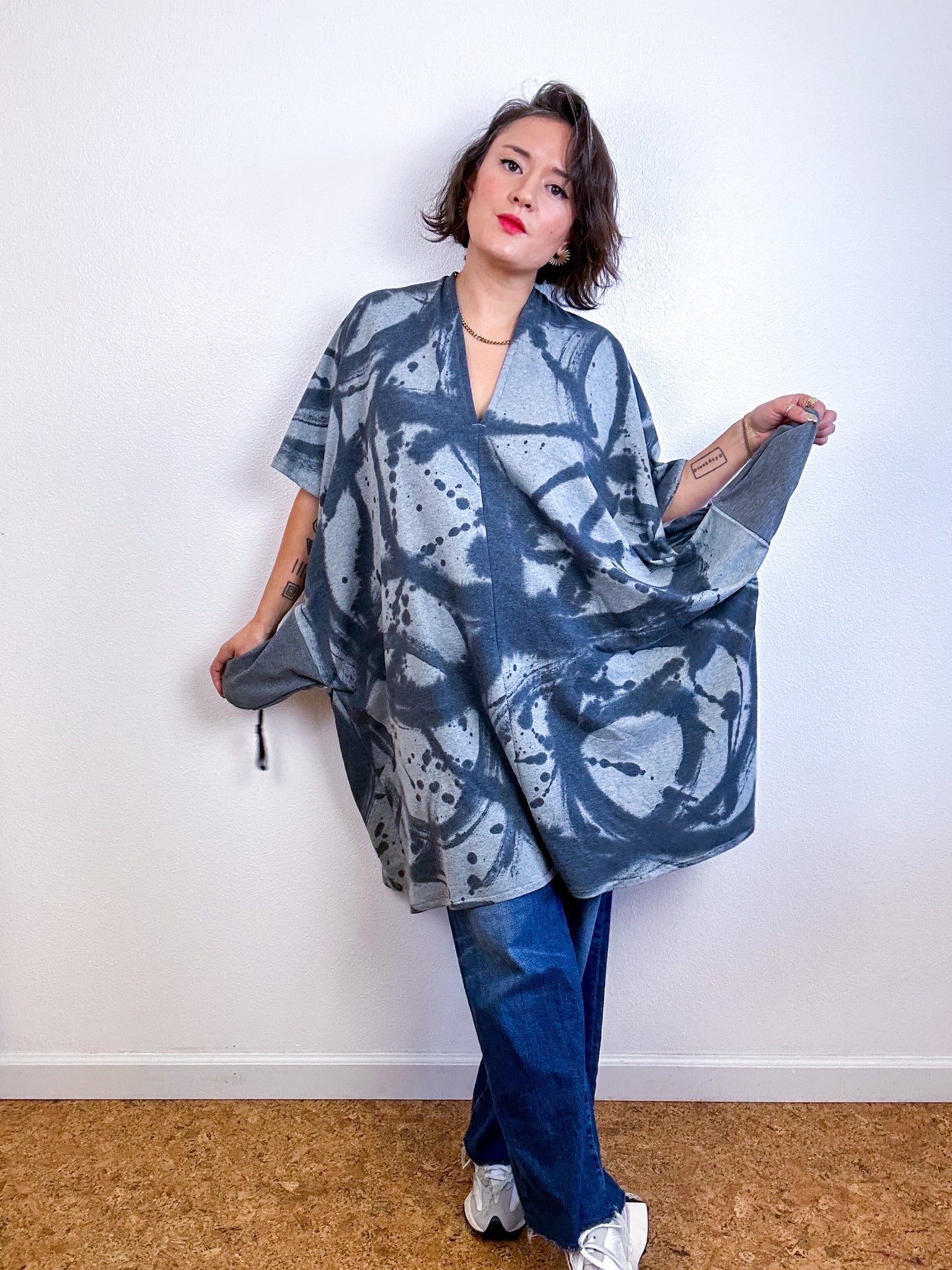 Oversized Hand-Dyed Sweatshirt Smock Dress Grey Sumi