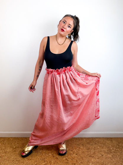 THE SKIRT Coral Crinkle Red Floral Reversible Chiffon