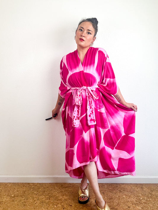 Hand-Dyed High Low Kimono Pink Fuchsia Brush