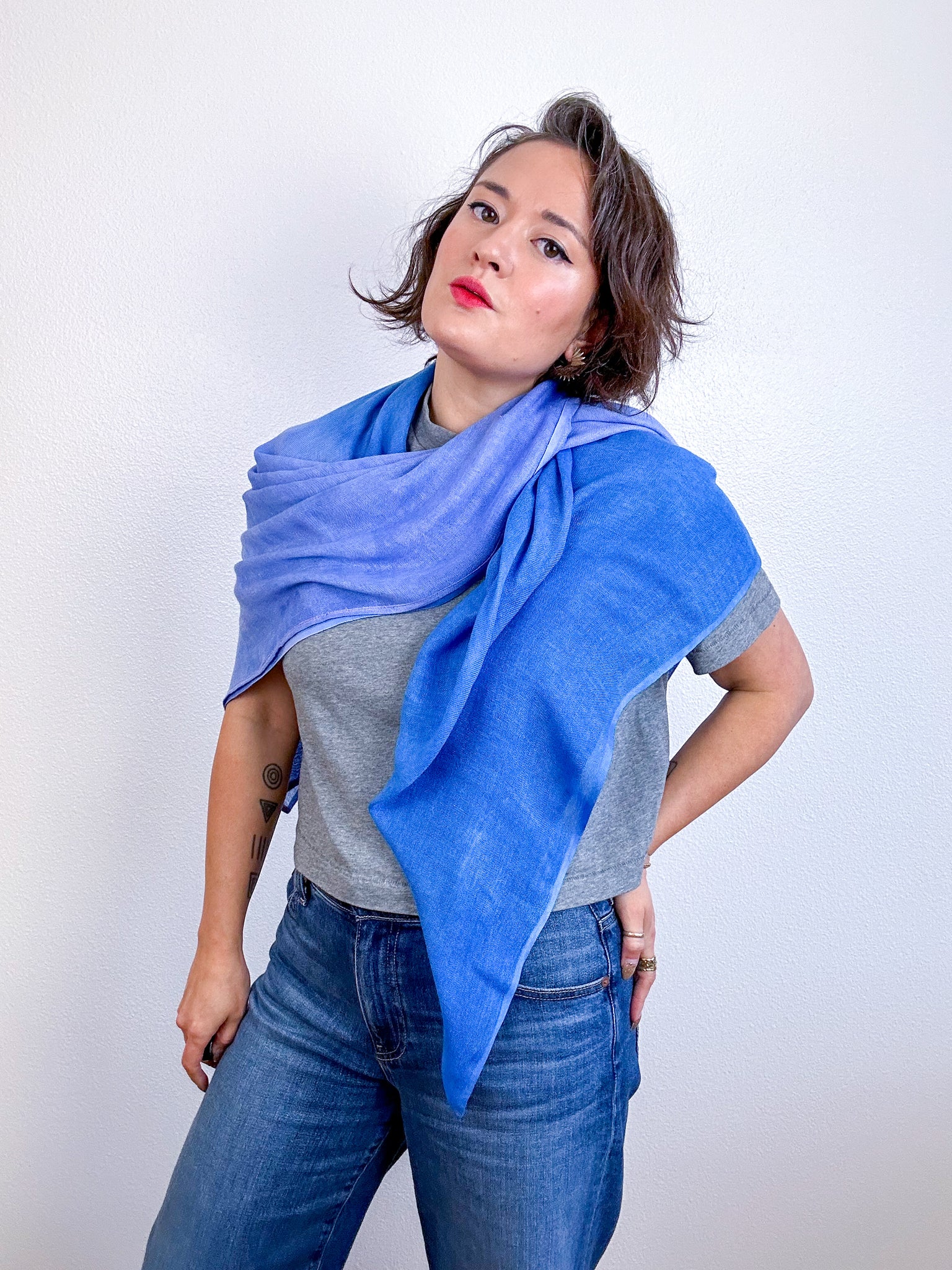 Hand-Dyed Two Tone Gauze Scarf Lapis Periwinkle