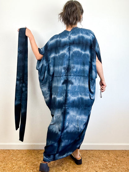 Hand-Dyed High Low Kimono Black Watercolor